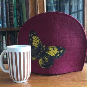 Handmade Tea Pot Cozy Warm Butterfly NEW Artisan Felted Eco-Friendly Wool